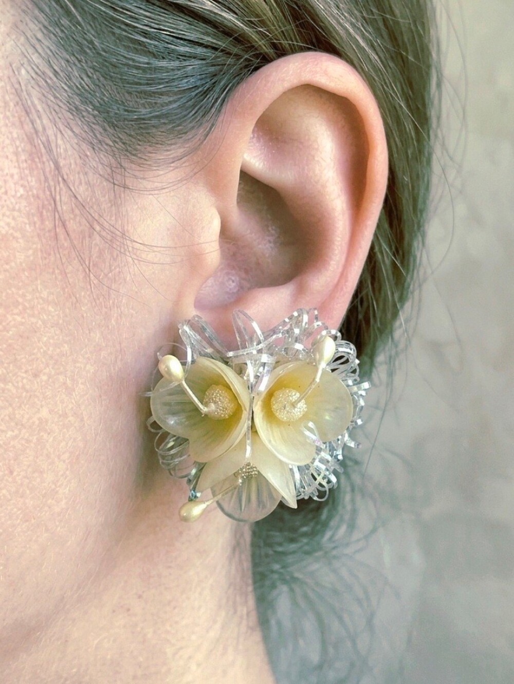Vintage 1950's Signed Western Germany Lucite Flower Cluster Clip-On Earrings EUC
